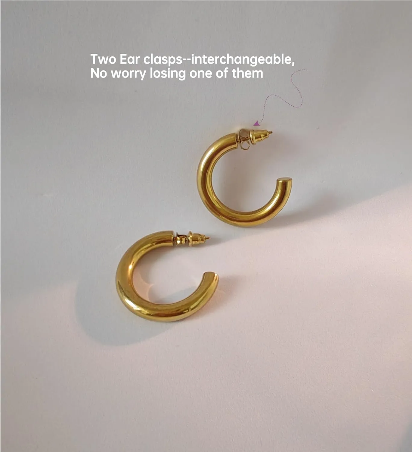 Chunky Gold Hoop Earrings for Women,14K Gold Plated Earrings,Hypoallergenic, Non Tarnish Dainty Design, Simple Elegance,Jewelry Gift 20/25/30/40/50MM