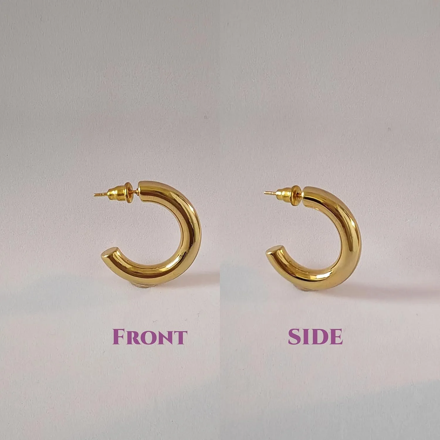 Chunky Gold Hoop Earrings for Women,14K Gold Plated Earrings,Hypoallergenic, Non Tarnish Dainty Design, Simple Elegance,Jewelry Gift 20/25/30/40/50MM