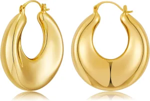 Chunky Gold Huggie Hoop Earrrings for Women Thick Gold Hoop Earrings Lightweight Hypoallergenic Hoop Earrings for Women Jewelry Gift