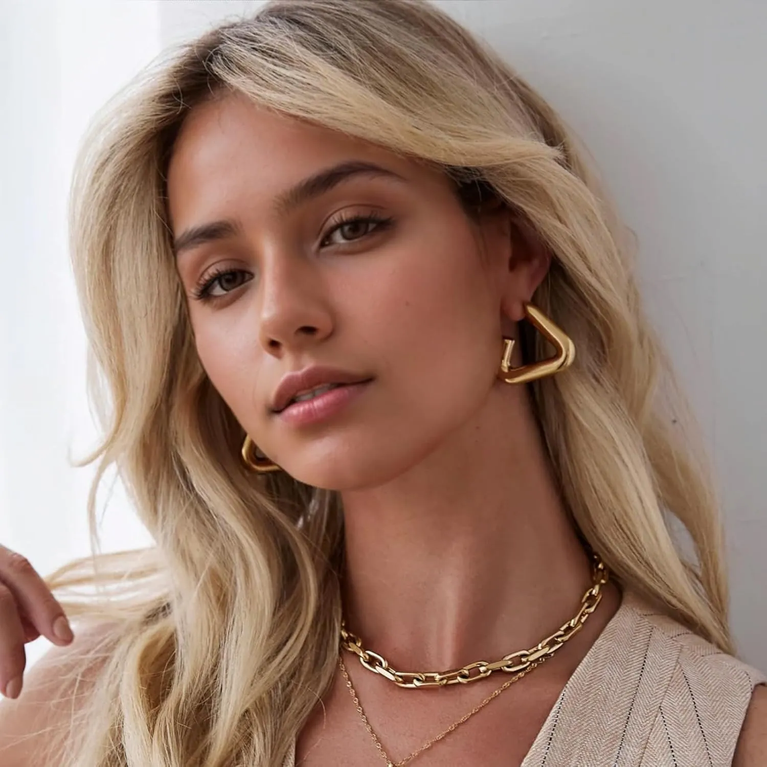 Chunky Gold Knot Earrings Statement Earrings for Women Gold Plated Dupes Geometric Dangle Earrings Hypoallergenic Fashion Trendy Jewelry Gifts