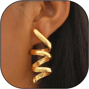 Chunky Gold Spiral Dangle Drop Earrings, Fashion Irregular Spring Statement Dangling Earrings, Vintage Twisted Jewelry Gifts for Women