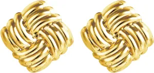 Chunky Gold Square Earrings Vintage Statement Geometric Stud Jewelry for Women Stainless Steel Trendy Durable Statement Earrings for Women