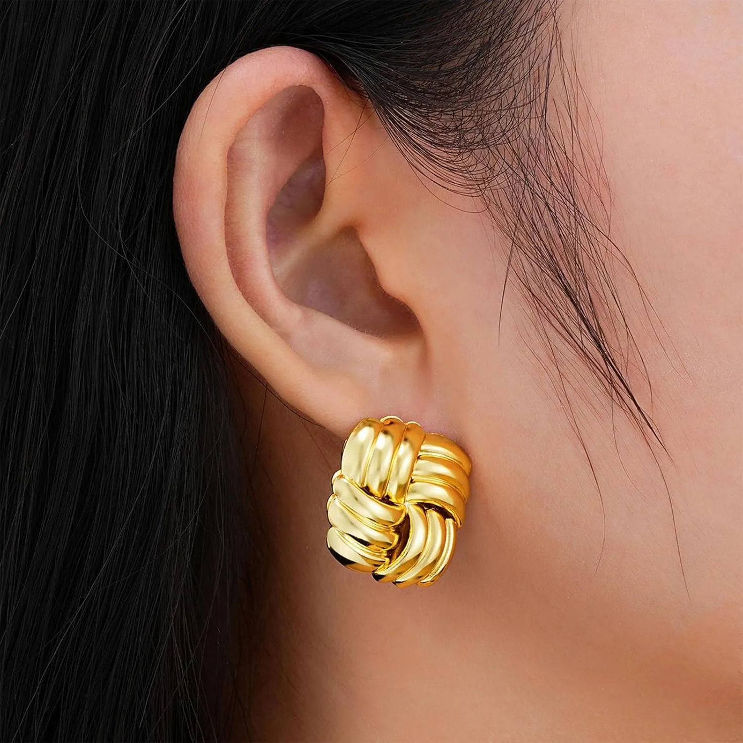 Chunky Gold Square Earrings Vintage Statement Geometric Stud Jewelry for Women Stainless Steel Trendy Durable Statement Earrings for Women