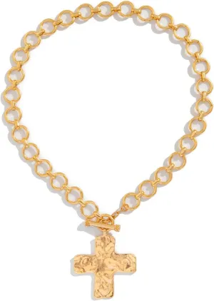 Chunky Gold Statement Cross Necklace for Women Layered Hammered Bold Cross Necklace Thick Chain Vintage Toggle Clasp Necklaces Jewelry Gifts for Women