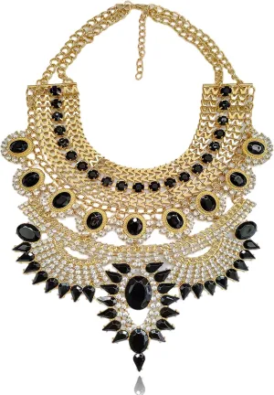 Chunky Necklaces for Women Gold Crystal Boho Choker, Egyptian Statement Jewelry Graduation Gifts for Her- Bold Tribal Costume Accessories