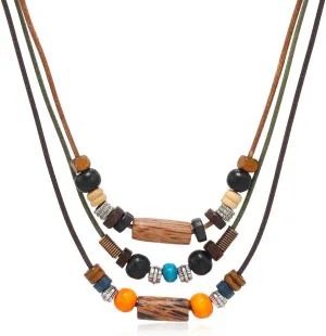 CJIAYUJEW Boho Beaded Necklaces for Women Retro Layered Braided Colorful Necklace Adjustable Hemp Cords Beaded Choker Jewelry Necklace