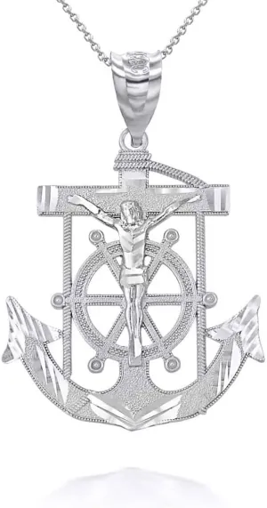 Claddagh Gold Exquisite .925 Sterling Silver Mariner Crucifix Jesus Christ Anchor Cross Nautical Pendant Necklace - Choice of Metal & Length