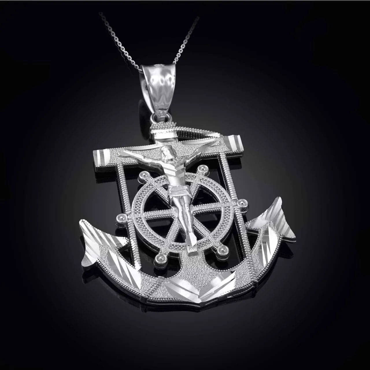 Claddagh Gold Exquisite .925 Sterling Silver Mariner Crucifix Jesus Christ Anchor Cross Nautical Pendant Necklace - Choice of Metal & Length