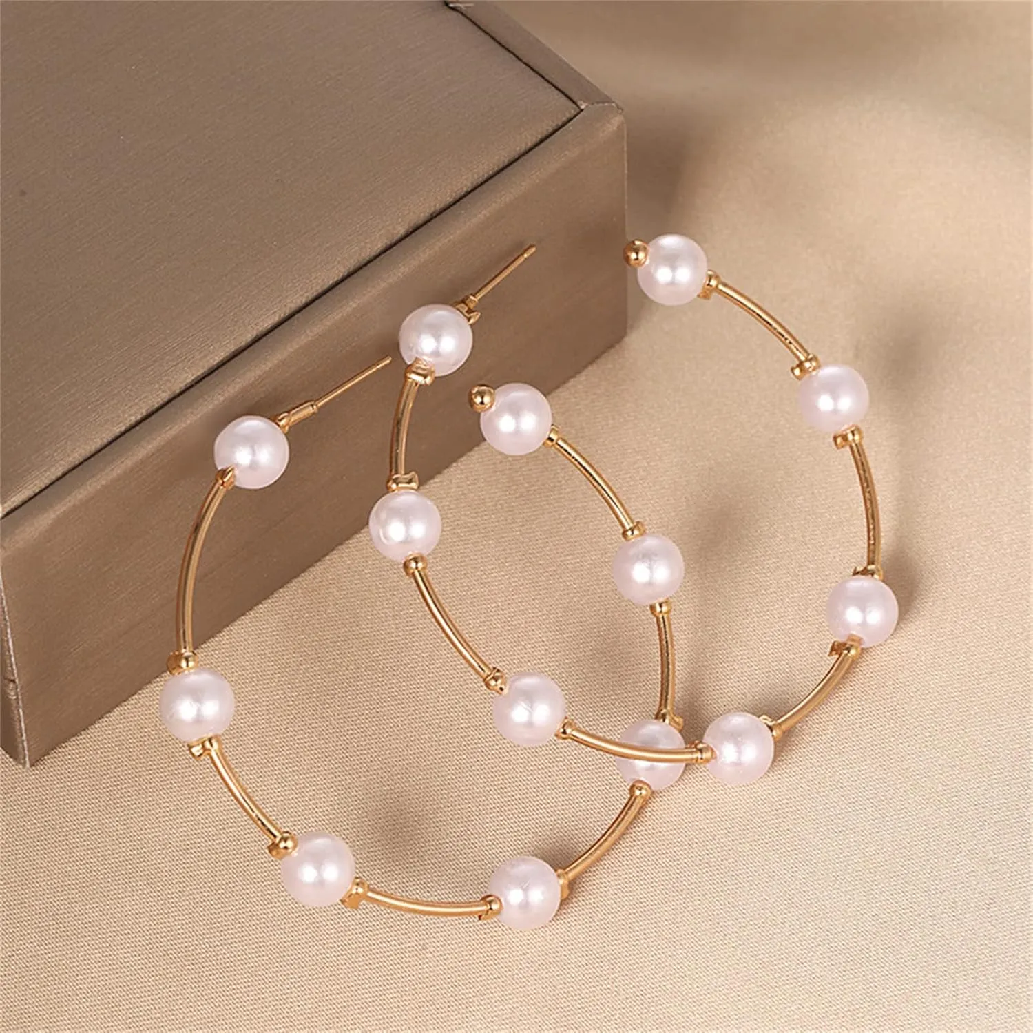 coadipress Pearl Hoop Earrings Fashion Elegant Gold Plated Large Lightweight Artificial Pearl Earrings Drop Dangle Earrings Wedding Jewelry Gifts