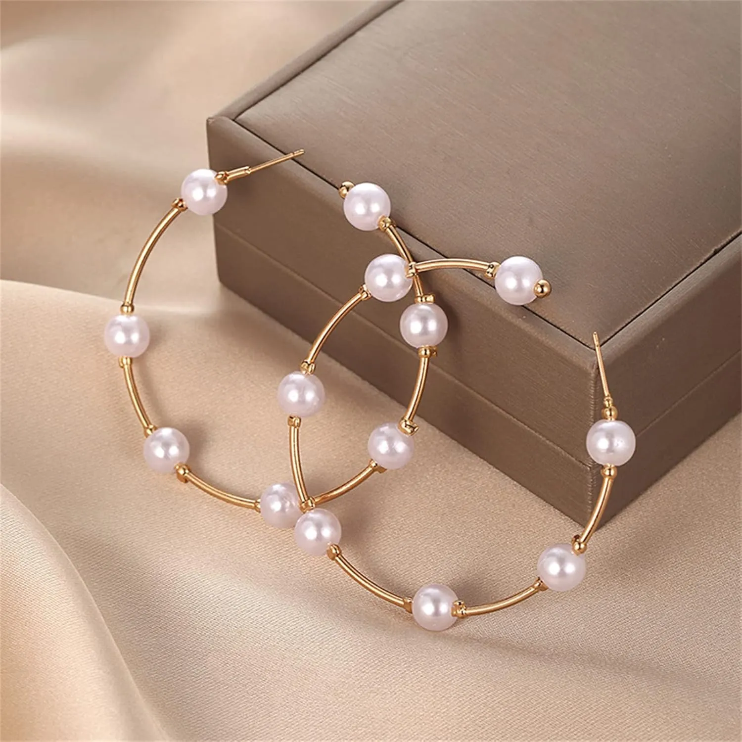 coadipress Pearl Hoop Earrings Fashion Elegant Gold Plated Large Lightweight Artificial Pearl Earrings Drop Dangle Earrings Wedding Jewelry Gifts