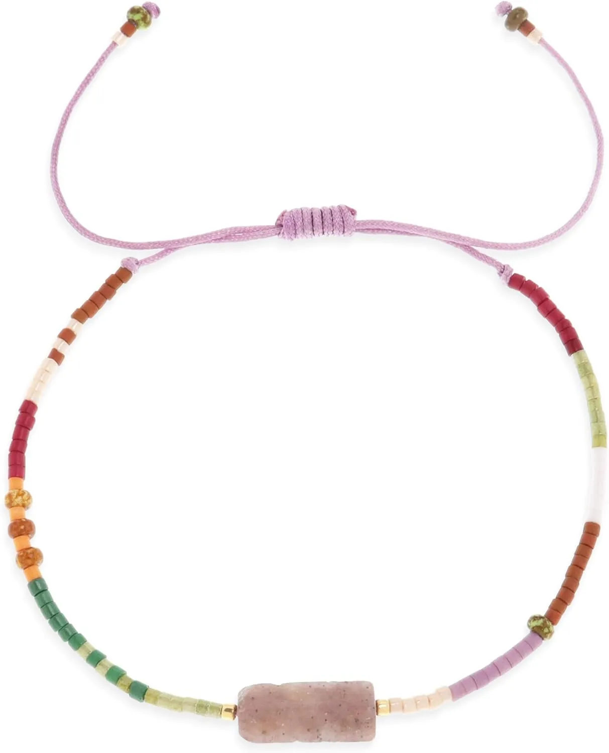 Colorful Beaded Gemstone Bracelets for Women,Cute Square Natural Stone Adjustable Purple String Bohemia Multicolor Beads Bracelet Friendship Fashion Jewelry Gift.