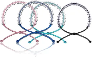 COLORFUL BLING 4Pcs/Set Transparent Glass Beads Friendship Bracelet Clean Crystal Adjustable Handmade Weaving for Women Men Lover Bohemian Boho Jewelry