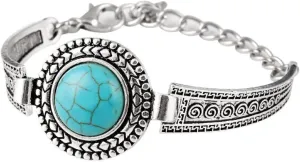 COLORFUL BLING Bohemian Turquoise Engraved Cuff Bracelet Natural Stone Adjustable Wrap Bangle Western Style Gemstone Boho Jewelry for Women