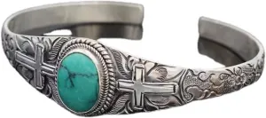 COLORFUL BLING Bohemian Turquoise Engraved Cuff Bracelet Natural Stone Adjustable Wrap Bangle Western Style Gemstone Boho Jewelry for Women