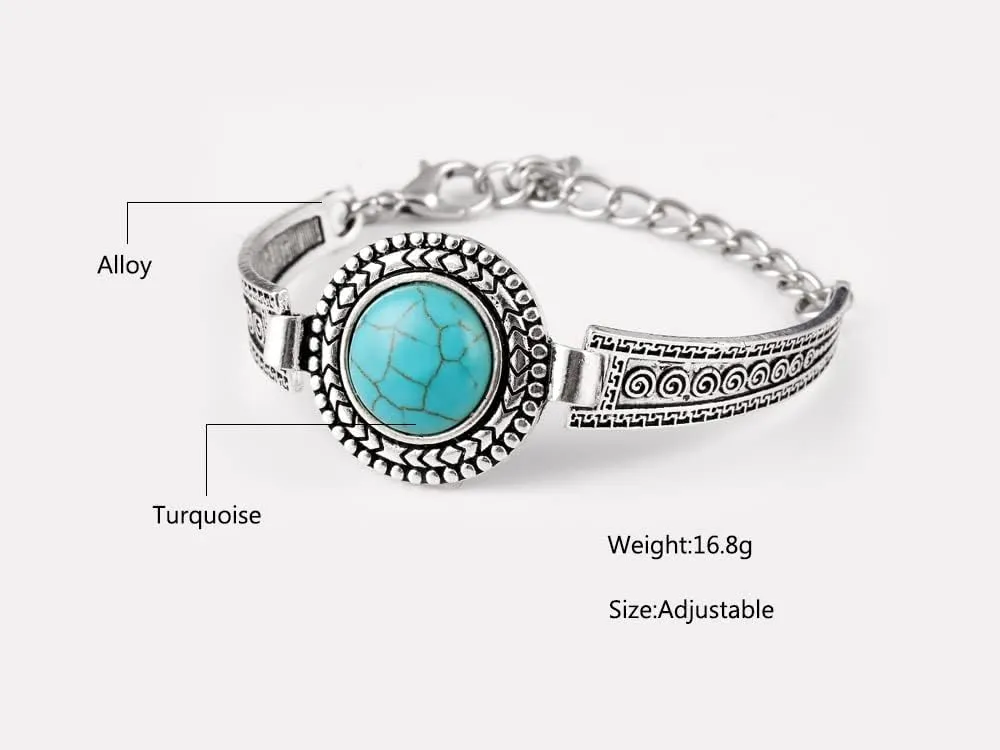 COLORFUL BLING Bohemian Turquoise Engraved Cuff Bracelet Natural Stone Adjustable Wrap Bangle Western Style Gemstone Boho Jewelry for Women