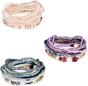 COLORFUL BLING Handmade Bohemian Multilayer Stackable Seed Beaded Bracelets for Women Bohemian Strand Bangle Statement Multicolor Jewelry