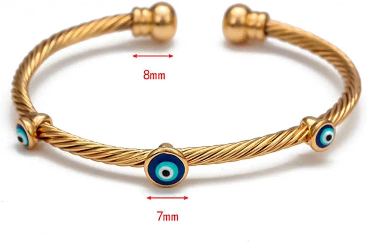 COLORFUL BLING Set Evil Eye Bangle Cuff Bracelet Wristband Adjustable Good Luck for Woman Men Jewelry Amulet Friendship Family Handmade Turkish Protect Handmade Inlay Twisted Round