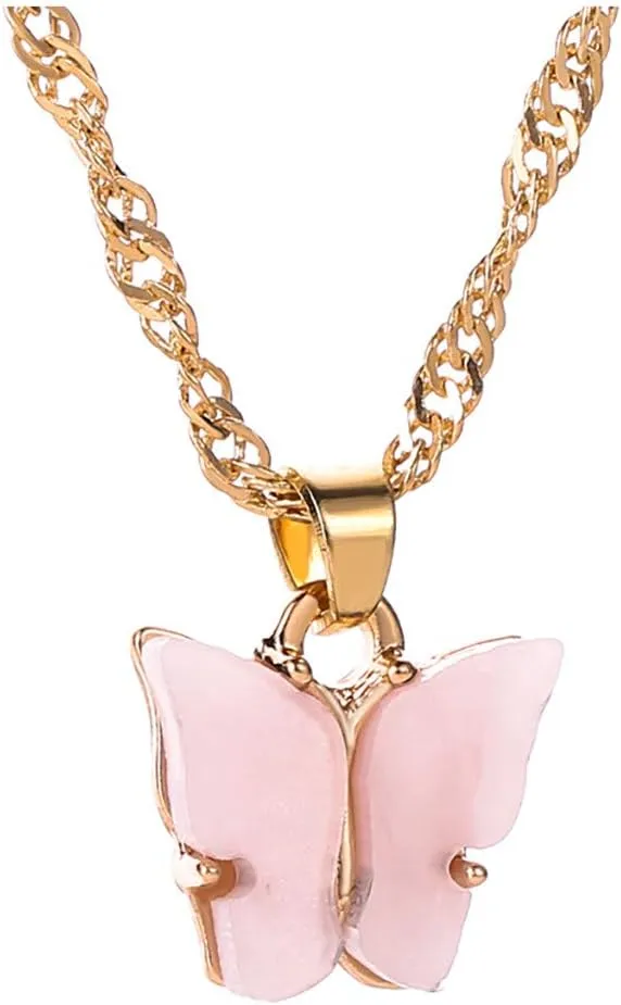 Colorful Butterfly Pendants Necklace for Women Dainty Cute 14K Gold Plated 925 Sterling Silver Chain Necklace Jewelry for Her Friend Wife Mom Anniversary Birthday Party Valentines Mother's Day Gifts