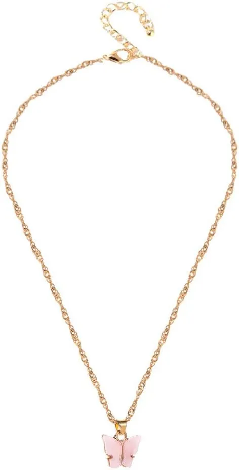 Colorful Butterfly Pendants Necklace for Women Dainty Cute 14K Gold Plated 925 Sterling Silver Chain Necklace Jewelry for Her Friend Wife Mom Anniversary Birthday Party Valentines Mother's Day Gifts