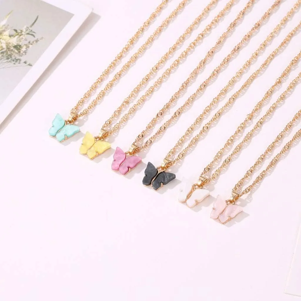 Colorful Butterfly Pendants Necklace for Women Dainty Cute 14K Gold Plated 925 Sterling Silver Chain Necklace Jewelry for Her Friend Wife Mom Anniversary Birthday Party Valentines Mother's Day Gifts