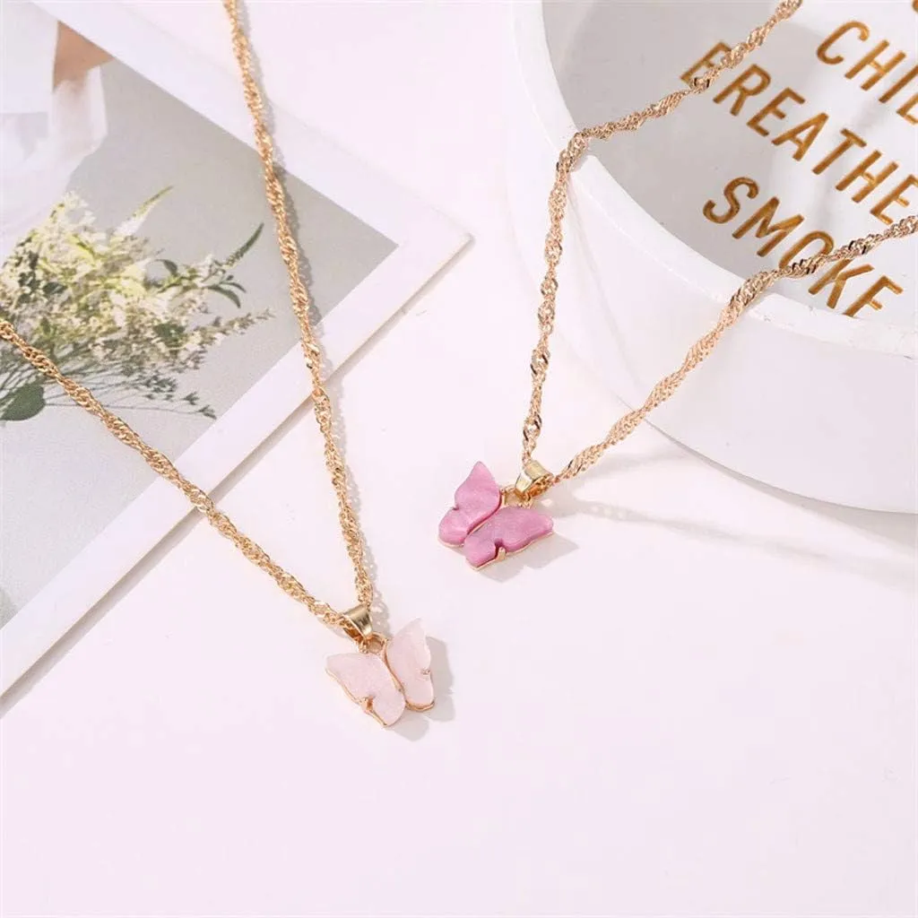 Colorful Butterfly Pendants Necklace for Women Dainty Cute 14K Gold Plated 925 Sterling Silver Chain Necklace Jewelry for Her Friend Wife Mom Anniversary Birthday Party Valentines Mother's Day Gifts