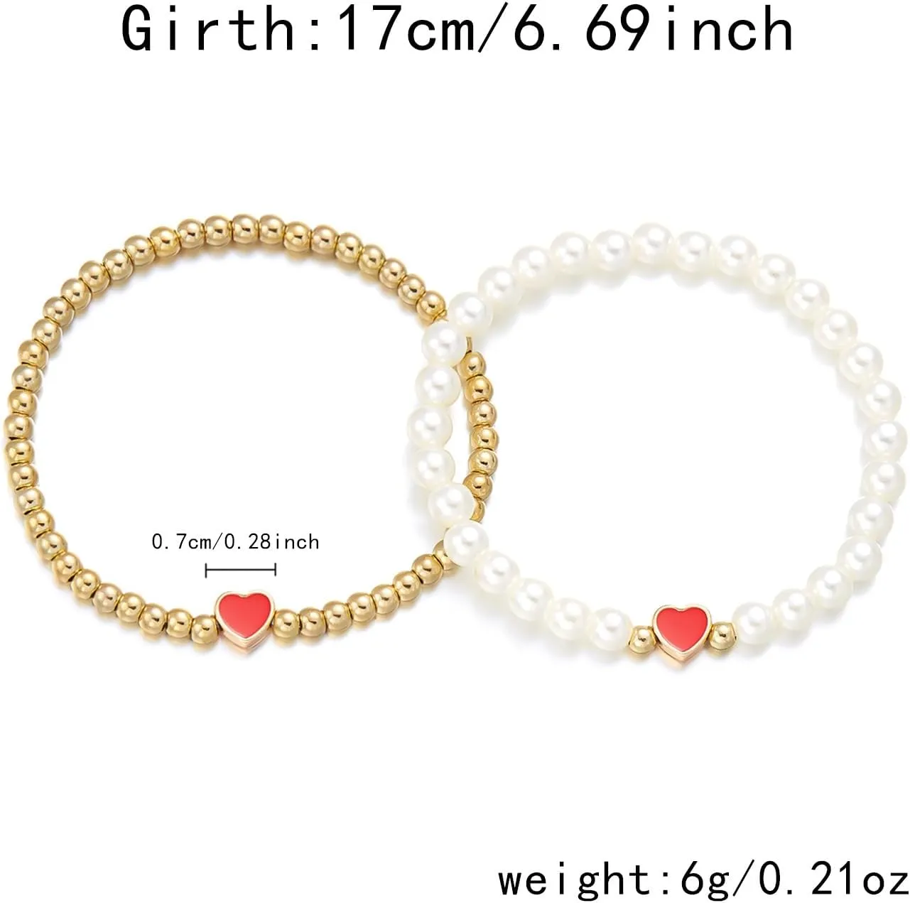 Colorful Heart Beaded Matching Couples Bracelets Chunky Simulated Pearl Stackable Stretch Bracelet Set Pinky Promise Heart Multilayered Elastic Bangles for Women Friendship Jewelry Gifts