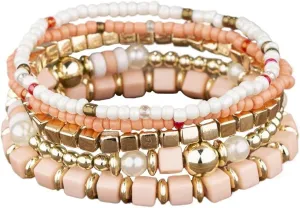 Colorful Layered Boho Bracelet for Women Yellow Black White Beaded Bracelet Set Statement Stretch Bracelet Birthday Party Friendship Jewelry