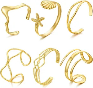 COLOYAN 6PCS Gold Cuff Bracelets Cuff Bangles for Women 14K Gold Plated Twisted Cross Cuff Wire Simple Multilayer Open Thin Bangle Beach Vacation Cuff Bracelets Set