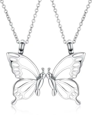 constantlife 2 Pack Butterfly Urn Necklaces for Ashes for Women Girls Stainless Steel Pendants Cremation Keepsake Jewelry Mother Daughter Sister Friendship Memorial Gifts