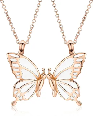 constantlife 2 Pack Butterfly Urn Necklaces for Ashes for Women Girls Stainless Steel Pendants Cremation Keepsake Jewelry Mother Daughter Sister Friendship Memorial Gifts