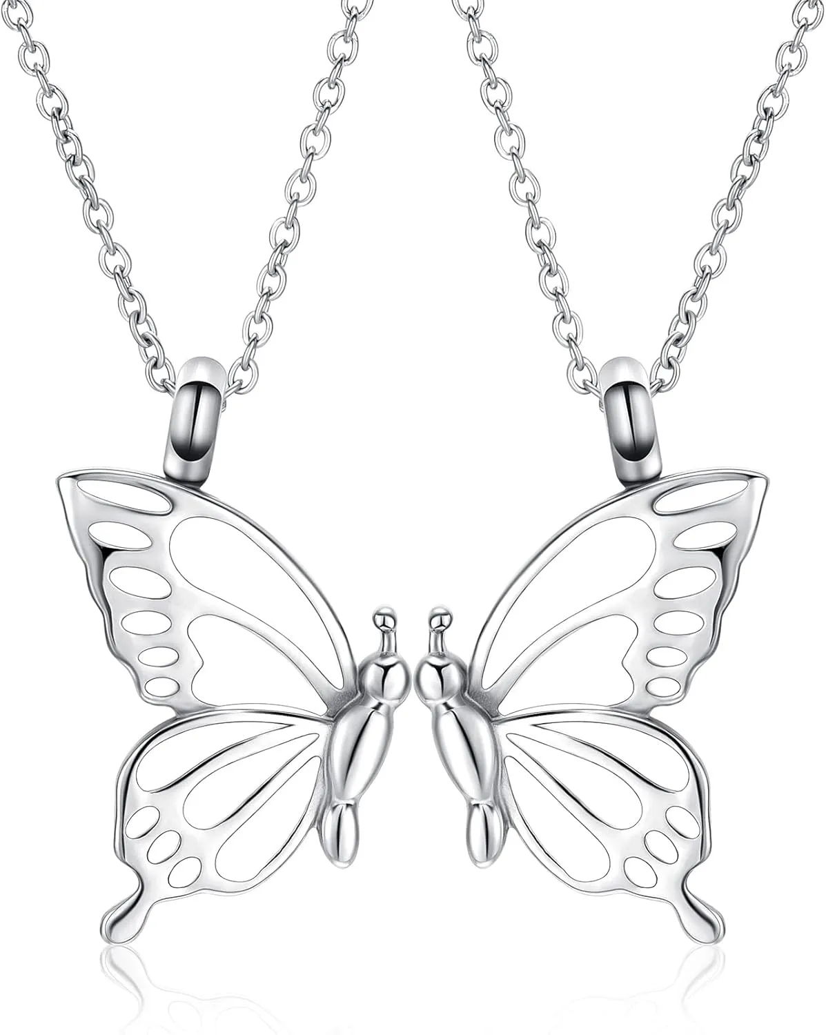 constantlife 2 Pack Butterfly Urn Necklaces for Ashes for Women Girls Stainless Steel Pendants Cremation Keepsake Jewelry Mother Daughter Sister Friendship Memorial Gifts