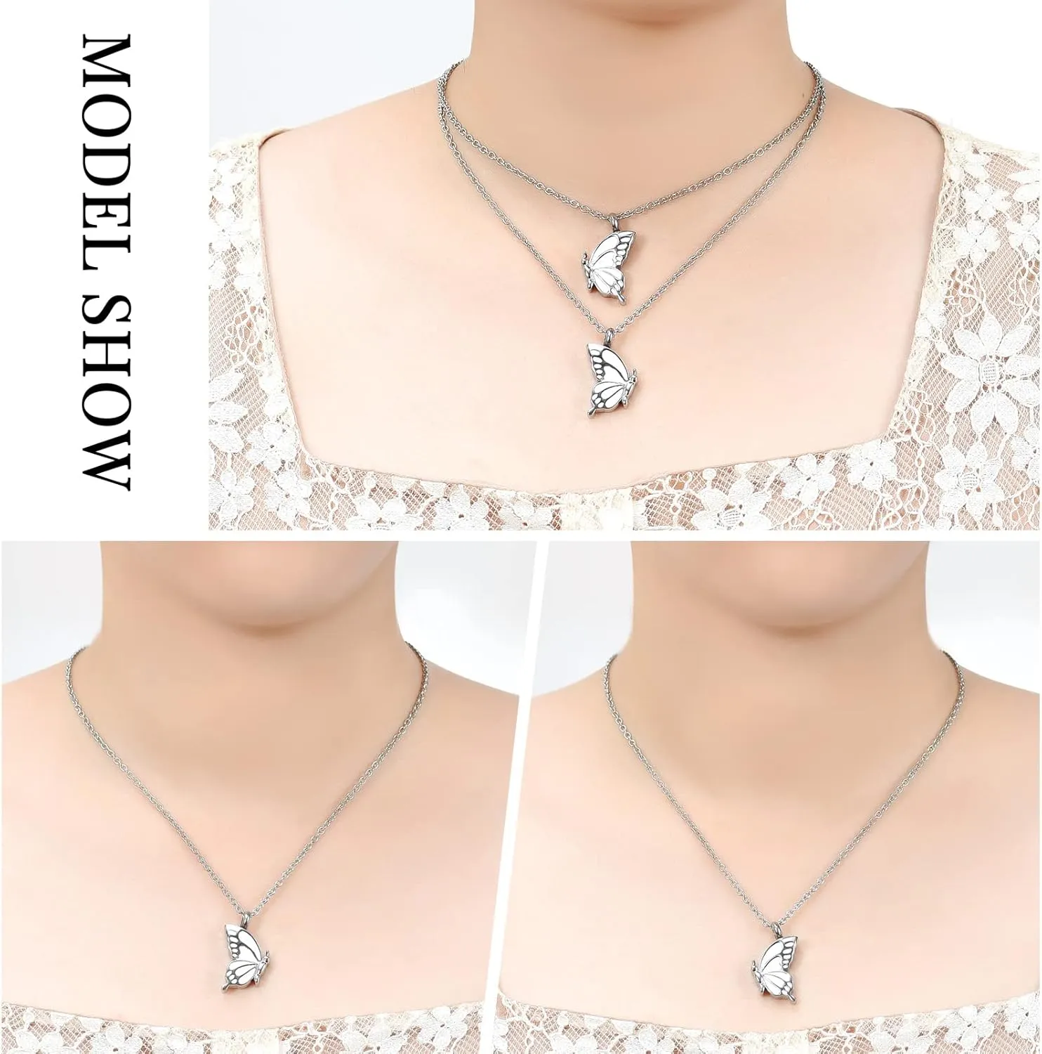 constantlife 2 Pack Butterfly Urn Necklaces for Ashes for Women Girls Stainless Steel Pendants Cremation Keepsake Jewelry Mother Daughter Sister Friendship Memorial Gifts