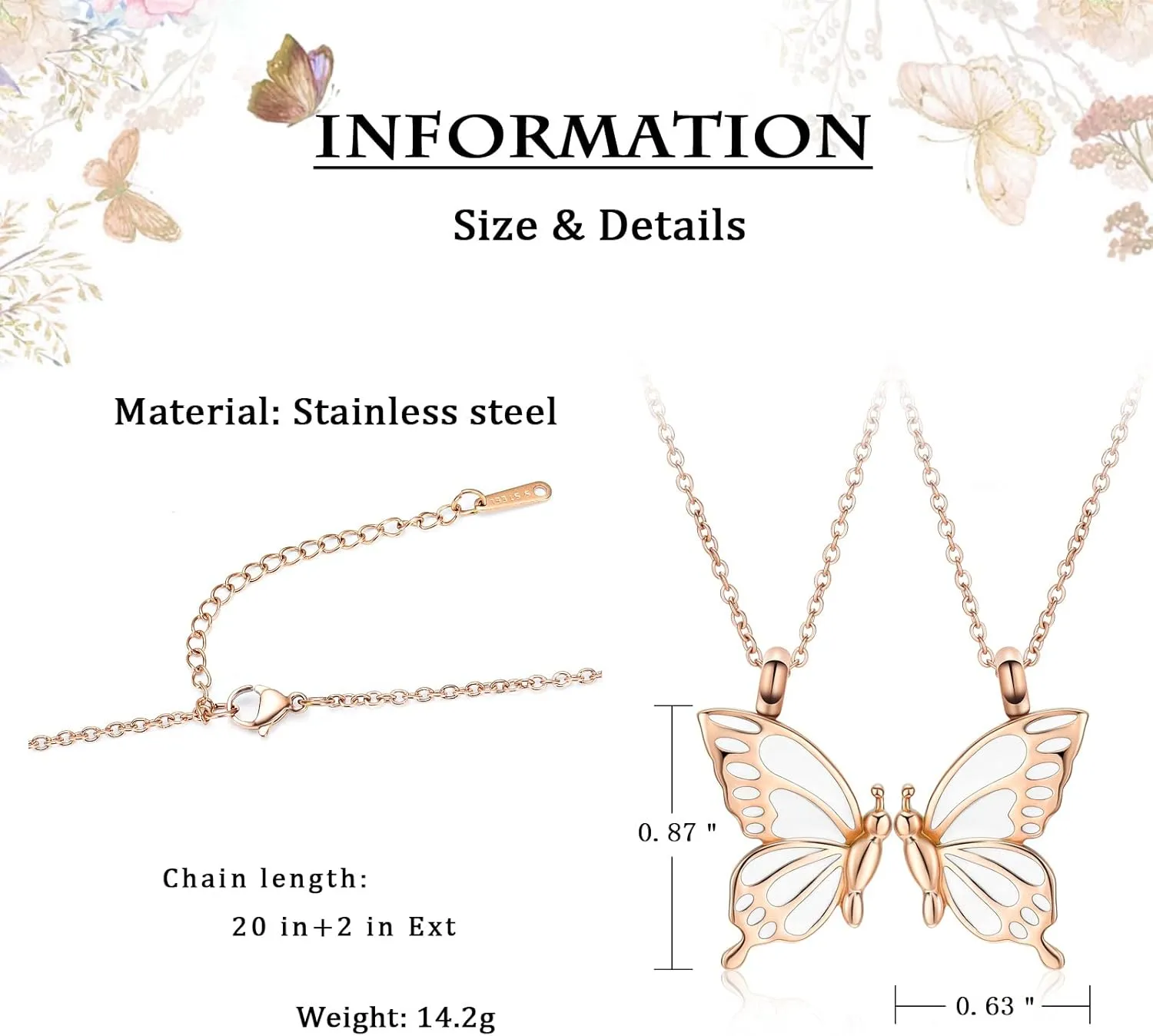 constantlife 2 Pack Butterfly Urn Necklaces for Ashes for Women Girls Stainless Steel Pendants Cremation Keepsake Jewelry Mother Daughter Sister Friendship Memorial Gifts