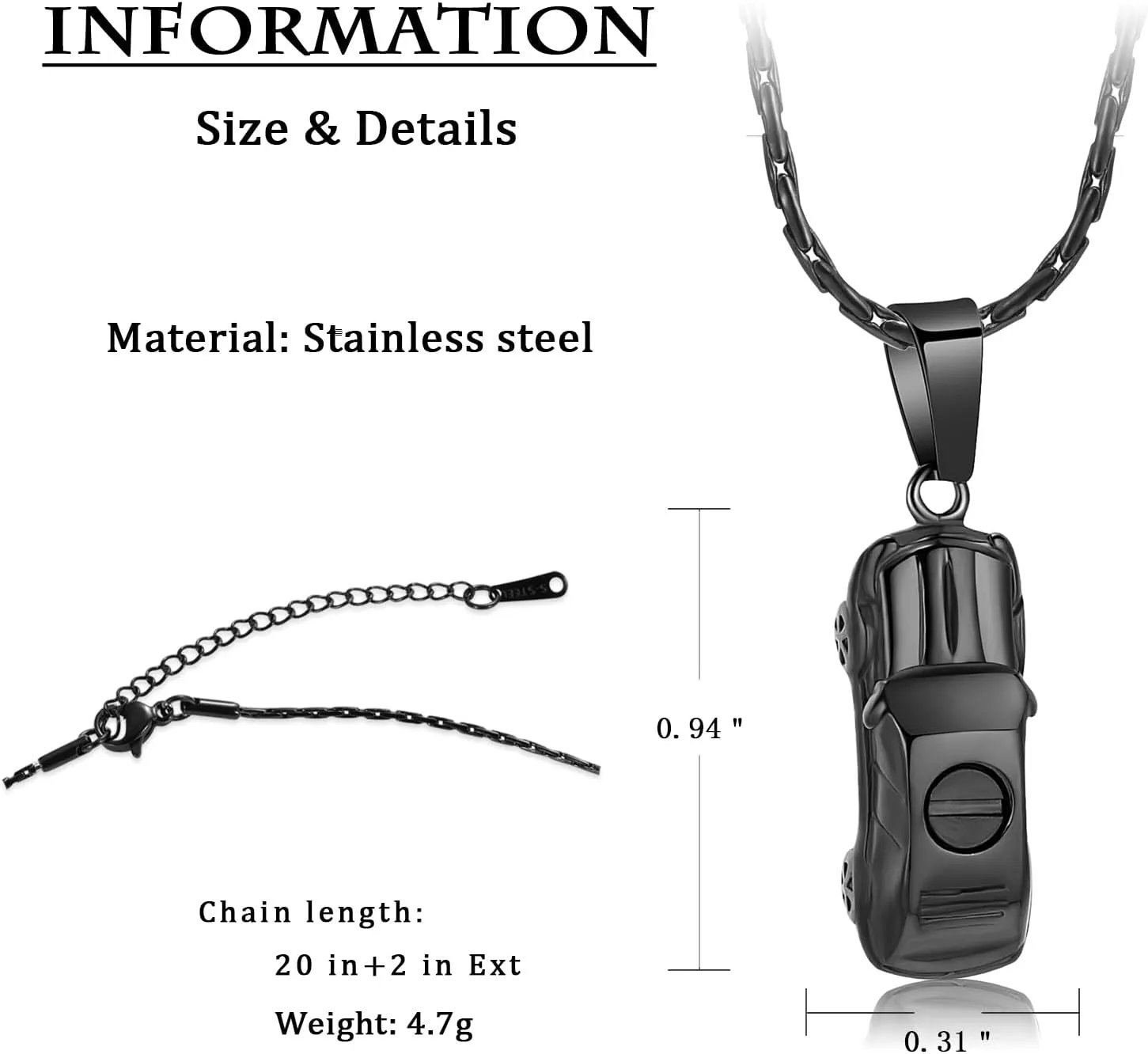 constantlife Cremation Memorial Jewelry Car Pendant Urn Necklace for Human Ashes Stainless Steel Ashes Holder Keepsake Gift