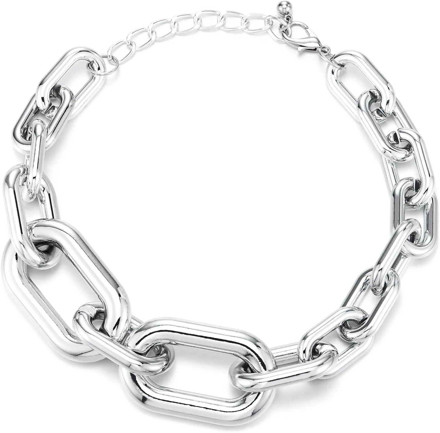 COOLSTEELANDBEYOND Bold Silver Chunky Chain Necklace, Large Statement Necklace with Oversized Links, Hip Hop Punk