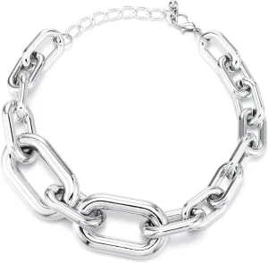 COOLSTEELANDBEYOND Bold Silver Chunky Chain Necklace, Large Statement Necklace with Oversized Links, Hip Hop Punk