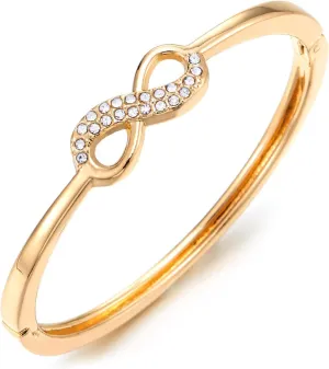 COOLSTEELANDBEYOND Gold Infinity Bangle Bracelet with Cubic Zirconia, Women Love Friendship Bracelet, Timeless Design