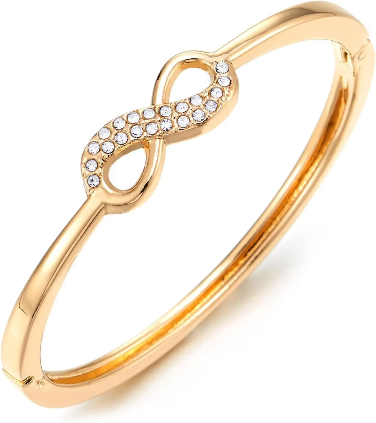 COOLSTEELANDBEYOND Gold Infinity Bangle Bracelet with Cubic Zirconia, Women Love Friendship Bracelet, Timeless Design