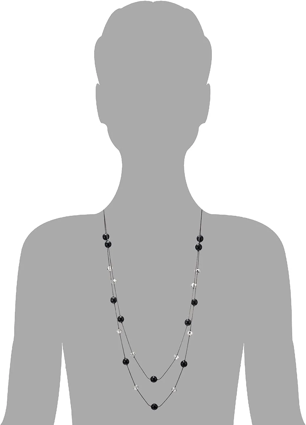 COOLSTEELANDBEYOND Gold Red Statement Necklace Two-Strand Long Chains with Red Crystal Beads Charms, Fashionable, Dress