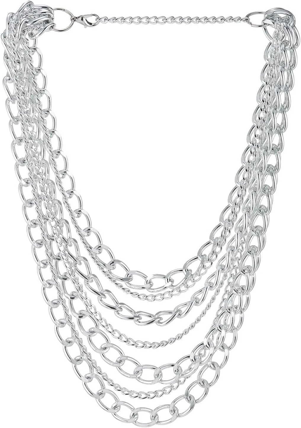 COOLSTEELANDBEYOND Layered Chunky Link Chains Necklace Multi-Strand Bold Necklace Statement Necklace Waterfall Punk Rock