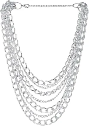 COOLSTEELANDBEYOND Layered Chunky Link Chains Necklace Multi-Strand Bold Necklace Statement Necklace Waterfall Punk Rock