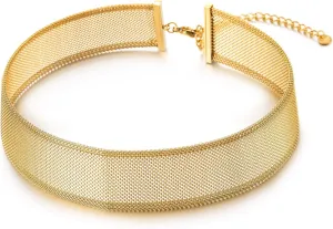 COOLSTEELANDBEYOND Mesh Choker Necklace for Women, Statement Jewelry, Fashionable Metal Collar for Parties