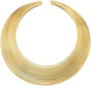 COOLSTEELANDBEYOND Stunning Neck Cuff Metal Choker Necklace, Multi-strand, Collar Necklace