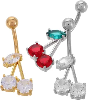 Copper Plated Zirconia Cherry Belly Button Ring 3 Piece Belly Ring Piercing Jewelry Set Fashionable