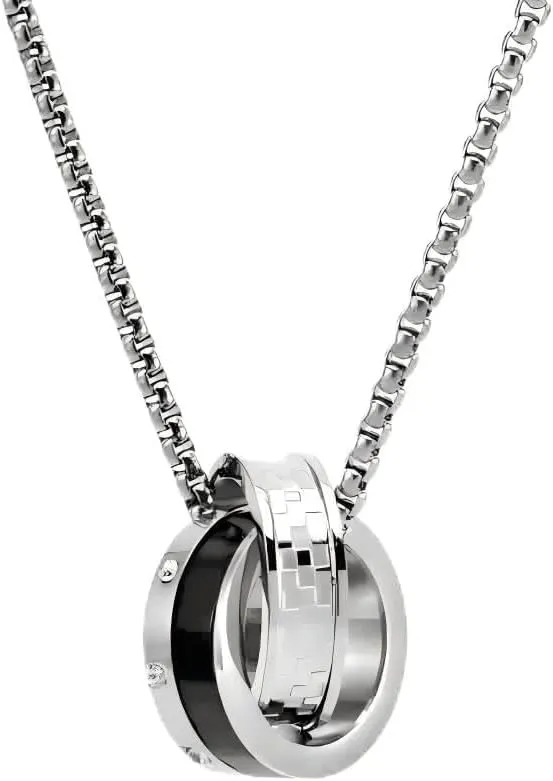 Couples Stainless Steel Double Ring Pendant Necklace Fashionable and Durable Matching Jewelry for Him and Her
