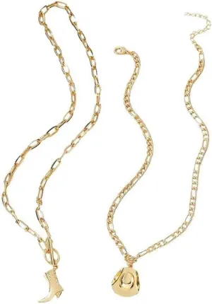 Cowboy Boots Hat Pearl Necklace Layer Western Jewelry for Women Cowgirl Charms Chain Necklace Gifts