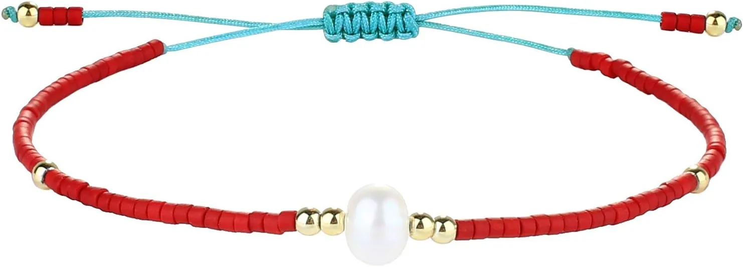 CQUAN CHI Pearl Bracelet for Women Handmade Friendship Charm Gift Thin Strings Flat Knot Adjustable Trendy Jewelry 08O