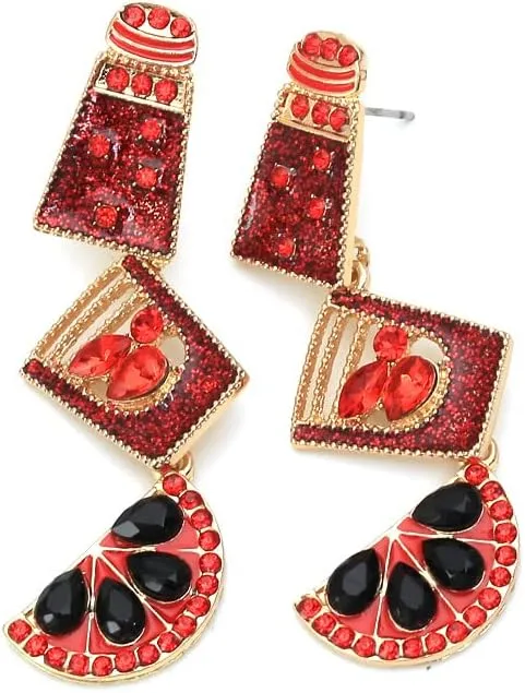 Creative Multilayer Tequila Shot Earrings for Women Cute Sparkling Crystal Margarita Earrings Colorful Wine Bottle Fruit Shape Rhinestone Charming Dangle Earrings Pool Parties Jewelry Gifts