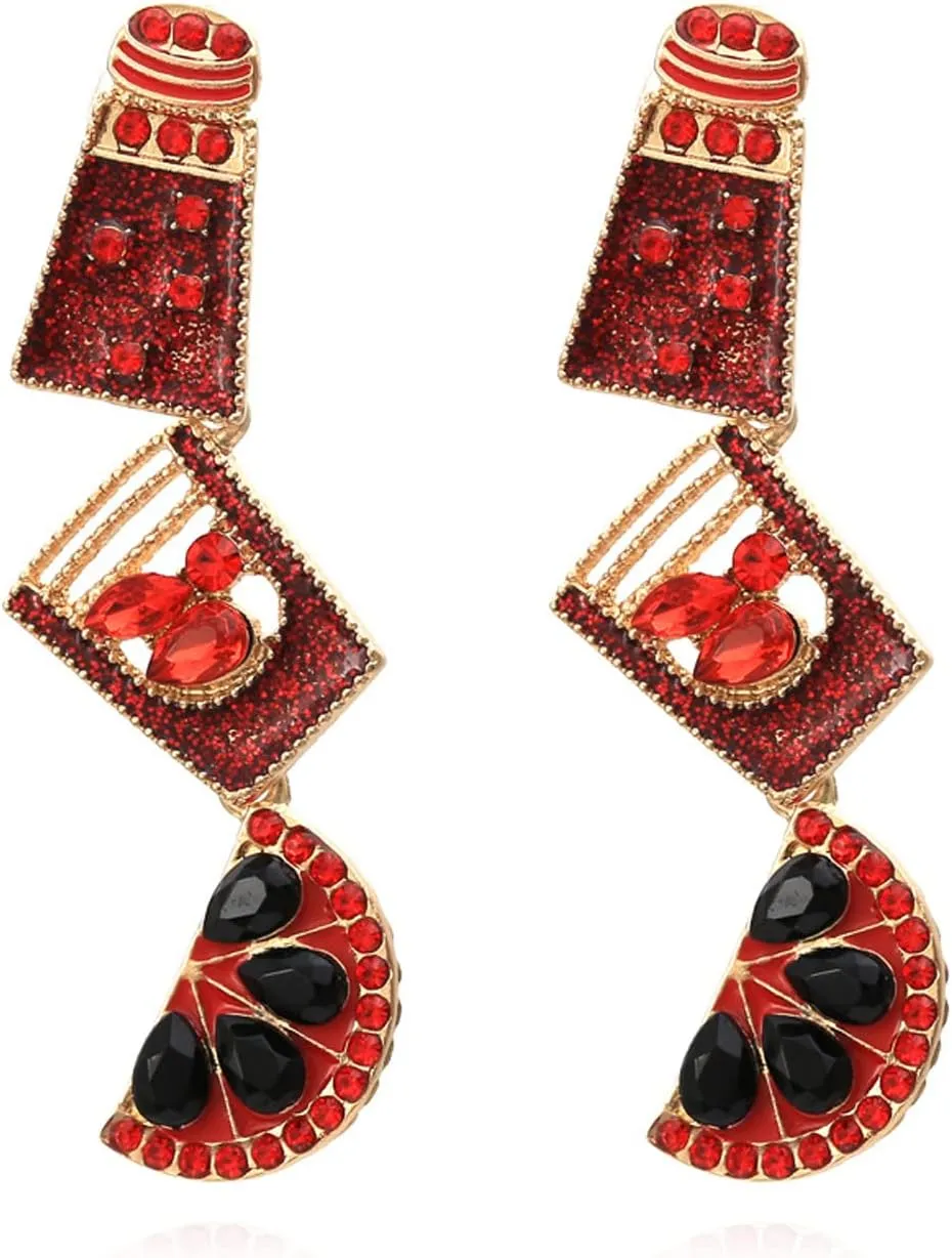 Creative Multilayer Tequila Shot Earrings for Women Cute Sparkling Crystal Margarita Earrings Colorful Wine Bottle Fruit Shape Rhinestone Charming Dangle Earrings Pool Parties Jewelry Gifts