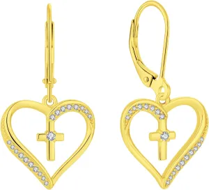 Cross Earrings 925 Sterling Silver Earrings for Women, Heart Dangle Drop Earrings for Jewelry Gifts